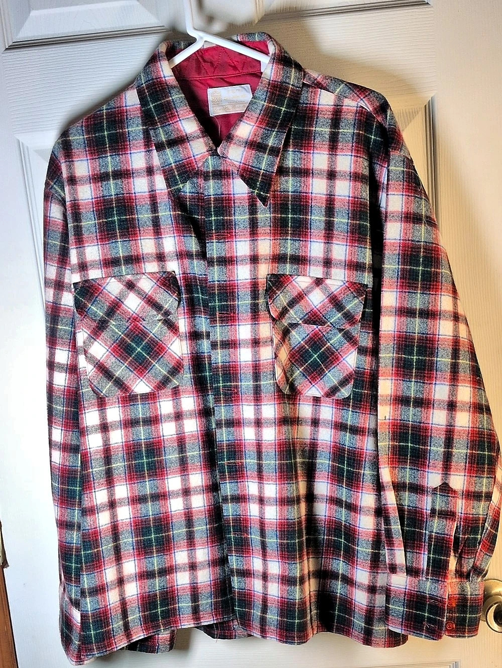 Vintage 1960/1070s Kings Road Shop Plaid Wool Jacket in Red & Green, Yellow